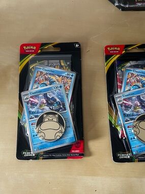 Rare Pokemon Trading Card Pack with Blue Accents with Snorlax pin